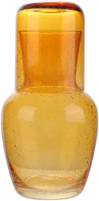 Bruno Magli Bubble Amber Carafe | סט 2-PC | שתיית כוס זכוכית כוסית משמשת כמכסה | קנקן מים עם גביע